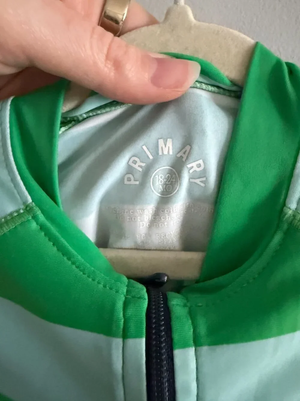 Primary One Piece Zip Rash Guard Swimsuit Green Blue Stripe 18-24M